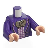 Visuel indicatif Rebrickable de Torse, manteau, garniture rose vif, gilet, motif imprimé noeud papillon beige foncé, bras pourpre foncé, mains nougat clair (Torso, Coat, Bright Pink Trim, Vest, Dark Tan Bowtie Print, Dark Purple Arms, Light Nougat Hands)