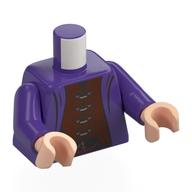 Visuel indicatif Rebrickable de Torse, robe, chemise brun rougeâtre, pinces argentées motif imprimé, bras pourpre foncé, mains nougat clair (Torso, Robe, Reddish Brown Shirt, Silver Clamps Print, Dark Purple Arms, Light Nougat Hands)