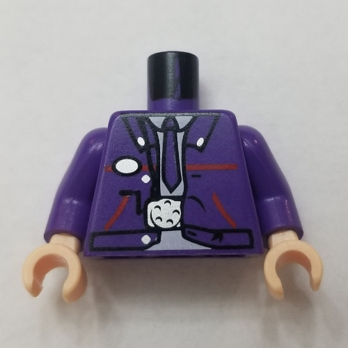 Visuel indicatif Rebrickable de Torse, veste et motif imprimé cravate violet foncé (conducteur de bus chevalier), bras pourpre foncé, mains nougat clair (Torso, Jacket and Dark Purple Tie Print (Knight Bus Conductor), Dark Purple Arms, Light Nougat Hands)