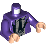 Visuel indicatif Rebrickable de Torse, veste, chemise blanche, cravate noire, machine à billets motif imprimé (conducteur de bus chevalier), bras pourpre foncé, mains nougat clair (Torso, Jacket, White Shirt, Black Tie, Ticket Machine Print (Knight Bus Conductor), Dark Purple Arms, Light Nougat Hands)