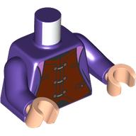 Visuel indicatif Rebrickable de Torse, Veste, Tunique brun rougeâtre, Motif imprimé fermoir, bras pourpre foncé, mains nougat clair (Torso, Jacket, Reddish brown Tunic, Clasps Print, Dark Purple Arms, Light Nougat Hands)