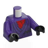Visuel indicatif Rebrickable de Torse, robe, Ceinture argentée, Chemise rouge imprimé, bras pourpre foncé, mains noires (Torso, Robe, Silver Belt, Red Shirt Print, Dark Purple Arms, Black Hands)