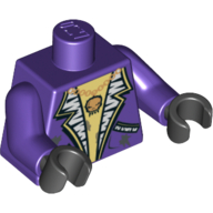 Visuel indicatif Rebrickable de Torse, Veste avec poches et collier en or avec pendentif crâne imprimé, bras pourpre foncé, mains noires (Torso, Jacket with Pockets and Gold Necklace with Skull Pendant Print, Dark Purple Arms, Black Hands)