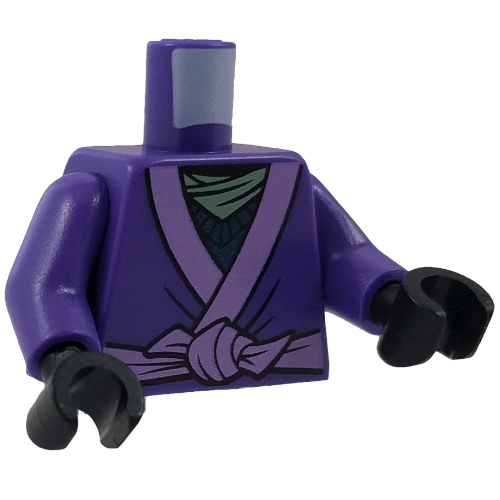 Visuel indicatif Rebrickable de Torse, robe avec garniture lavande moyen et dessin animalier épinglé au dos motif imprimé, bras pourpre foncé, mains noires (Torso, Robe with Medium Lavender Trim and Animal Drawing Pinned to Back Print, Dark Purple Arms, Black Hands)