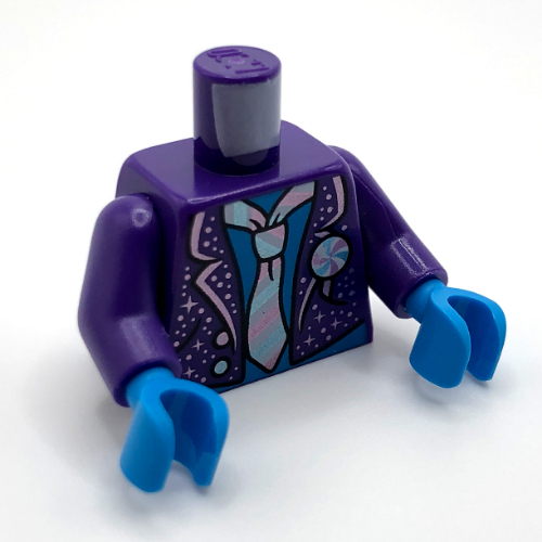 Visuel indicatif Rebrickable de Torse, veste, cravate, noir azur sous-chemise motif imprimé, bras pourpre foncé, mains azur foncé (Torso, Jacket, Tie, Dark Azure Undershirt Print, Dark Purple Arms, Dark Azure Hands)