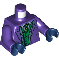 Visuel indicatif Rebrickable de Torse, costume avec gilets vert et bleu sable et motif imprimé cravate verte et vert citron (Joker), bras pourpre foncé, mains bleu foncé (Torso, Suit with Green and Sand Blue Vests and Green and Lime Tie Print (Joker), Dark Purple Arms, Dark Blue Hands)