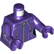 Torse, veste avec fermeture à glissière avec tête de chat, 2 fines rayures grises motif imprimé (chatwoman), bras et mains pourpre foncé (Torso, Jacket with Zipper with Cat Head, 2 Thin Gray Stripes Print (Catwoman), Dark Purple Arms and Hands)