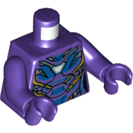 Visuel indicatif Rebrickable de Torse, armure avec plaques dorées et bleues, et motif imprimé Triangle blanc (réacteur Arc), bras et mains pourpre foncé (Torso, Armor with Gold and Blue Plates, and White Triangle (Arc Reactor) Print, Dark Purple Arms and Hands)