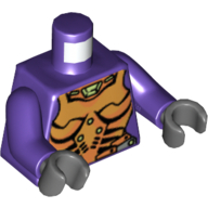 Visuel indicatif Rebrickable de Torse, armure dorée avec motif imprimé amulette, bras pourpre foncé, mains gris bleuté foncé (Torso, Gold Body Armor with Amulet Print, Dark Purple Arms, Dark Bluish Gray Hands)