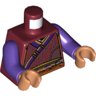 Visuel indicatif Rebrickable de Torse, robe, bordure violet foncé, motif imprimé ceinture ornée, bras pourpre foncé, mains nougat (Torso, Robes, Dark Purple Trim, Ornate Belt Print, Dark Purple Arms, Nougat Hands)