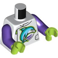 Torse, veste / tunique, turquoise foncé / bleu clair clair dauphin en motif imprimé cercle violet foncé, bras pourpre foncé, mains vert citron (Torso, Jacket/Tunic, Dark Turquoise/Bright Light Blue Dolphin in Dark Purple Circle Print, Dark Purple Arms, Lime Hands)
