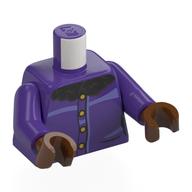Visuel indicatif Rebrickable de Torse, manteau, boutons d'or, modèle imprimé de collier de fourrure noire, bras pourpre foncé, mains brun rougeâtre (Torso, Coat, Gold Buttons, Black Fur Collar Print, Dark Purple Arms, Reddish Brown Hands)