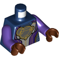 Torse, armure, gris clair et violet foncé panneaux, or garniture, gris bleuté foncé cercles motif imprimé, bras pourpre foncé, mains brun rougeâtre (Torso, Armor, Light Bluish Gray and Dark Purple Panels, Gold Trim, Dark Bluish Gray Circles Print, Dark Purple Arms, Reddish Brown Hands)