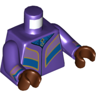 Visuel indicatif Rebrickable de Torse, robe avec bordure dorée, motif imprimé de panneaux de lavande et de bleu moyen, bras pourpre foncé, mains brun rougeâtre (Torso, Robe with Gold Trim, Medium Lavender and Blue Panels Print, Dark Purple Arms, Reddish Brown Hands)