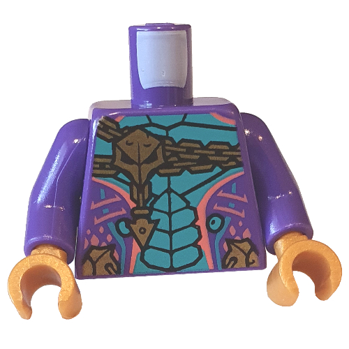 Torse, armure, chaîne en or, écailles turquoise foncé motif imprimé, bras pourpre foncé, mains or nacré (Torso, Armor, Gold Chain, Dark Turquoise Scales Print, Dark Purple Arms, Pearl Gold Hands)