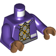 Visuel indicatif Rebrickable de Torse, jacker ouvert sur gris bleuté clair/orange pull argyle imprimé, mains pourpre foncé, mains nougat moyen (Torso, Open Jacker over Light Bluish Grey/Orange Argyle Sweater Print, Dark Purple Hands, Medium Nougat Hands)