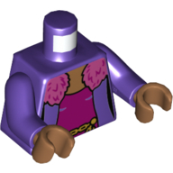Visuel indicatif Rebrickable de Torse, Cardigan avec col en fourrure rose foncé, ouvert sur un sous-chemise magenta, motif imprimé chaîne dorée, bras pourpre foncé, mains nougat moyen (Torso, Cardigan with Dark Pink Fur Collar, Open over Magenta Undershirt, Gold Chain Belt Print, Dark Purple Arms, Medium Nougat Hands)