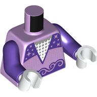 Visuel indicatif Rebrickable de Torse, décorations violet foncé, étoiles, chemise blanche, motif imprimé points argent, bras pourpre foncé, mains blanches (Torso, Dark Purple Decorations, Stars, White Shirt, Silver Dots Print, Dark Purple Arms, White Hands)
