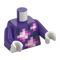 Visuel indicatif Rebrickable de Torse, blanc/rose clair/rose foncé cercles pixelisés motif imprimé, bras pourpre foncé, mains blanches (Torso, White/Bright Pink/Dark Pink Pixelated Circles Print, Dark Purple Arms, White Hands)