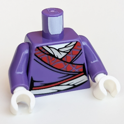 Visuel indicatif Rebrickable de Torse, robe, bordure rouge, bras pourpre foncé, mains blanches (Torso, Robe, Red Trim, Dark Purple Arms, White Hands)