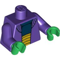 Torse, pull sur chemise bleu foncé et grand motif imprimé ceinture jaune, bras pourpre foncé, mains vertes (Torso, Sweater over Dark Blue Shirt and Large Yellow Belt Print, Dark Purple Arms, Green Hands)