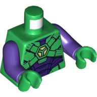 Torse, armure, logo hexagonal, ceintures/sangles motif imprimé (Lex Luthor), bras pourpre foncé, mains vertes (Torso, Armor, Hexagon Logo, Belts/Straps Print (Lex Luthor), Dark Purple Arms, Green Hands)