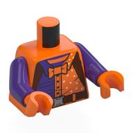 Visuel indicatif Rebrickable de Torse, Chemise violet foncé/orange, Cravates, Bracelets brun rougeâtre, Motif imprimé ceinture, bras pourpre foncé, mains orange (Torso, Dark Purple/Orange Shirt, Bow Ties, Reddish Brown Straps, Belt Print, Dark Purple Arms, Orange Hands)