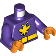 Torse, corps, Papillon jaune et ceinture avec boucle motif imprimé, bras pourpre foncé, mains orange (Torso, Bodysuit, Yellow Moth and Belt with Buckle Print, Dark Purple Arms, Orange Hands)