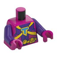 Torse, armure pourpre foncé, Azur 'T', sangles jaunes, motif : ceinture utilitaire, bras pourpre foncé, mains magenta (Torso, Dark Purple Armor, Azure 'T', Yellow Straps, Utility Belt Print, Dark Purple Arms, Magenta Hands)