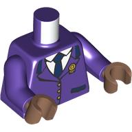 Visuel indicatif Rebrickable de Torse, Veste uniforme, Bouton doré, Médaille, Chemise blanche, Motif imprimé cravate bleu foncé, bras pourpre foncé, mains brun moyen (Torso, Uniform Jacket, Gold Button, Medal, White Shirt, Dark Blue Tie Print, Dark Purple Arms, Medium Brown Hands)