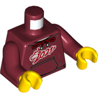 Torse, capuche, taureau rouge, '2021', lacets noués, poches imprimées, bras rouge foncé, mains jaunes (Torso, Hoodie, Red Bull, '2021', Tied Laces, Pockets Print, Dark Red Arms, Yellow Hands)