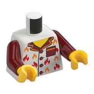 Torse, chemise blanche, col rouge foncé, Motif imprimé Flammes orange/rouge, bras rouge foncé, mains jaunes (Torso, White Shirt, Dark Red Collar, Orange/Red Flames Print, Dark Red Arms, Yellow Hands)