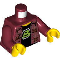 Visuel indicatif Rebrickable de Torse, chemise en flanelle à carreaux avec boutons sur T-chemise noir avec Blacktron 2 Logo imprimé, bras rouge foncé, mains jaunes (Torso, Plaid Flannel Shirt with Buttons over Black T Shirt with Blacktron 2 Logo Print, Dark Red Arms, Yellow Hands)