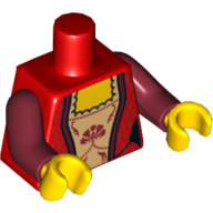Torse, Corset avec panneau doré Avant et Dentelle Retour imprimé, bras rouge foncé, mains jaunes (Torso, Corset with Gold Panel Front and Lace Up Back Print, Dark Red Arms, Yellow Hands)