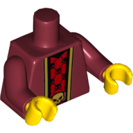 Torse, robe avec garniture d'or sur chemise rouge avec crânes noirs et ceinture avec motif imprimé boucle de crâne or, bras rouge foncé, mains jaunes (Torso, Robe with Gold Trim over Red Shirt with Black Skulls and Belt with Gold Skull Buckle Print, Dark Red Arms, Yellow Hands)