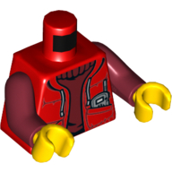 Torse, veste, lacets, Radio dans la poche, pull rouge foncé, motif imprimé col, bras rouge foncé, mains jaunes (Torso, Jacket, Laces, Radio In Pocket, Dark Red Sweater, Collar Print, Dark Red Arms, Yellow Hands)