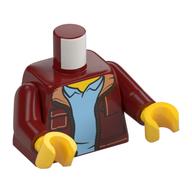 Torse, veste avec fermeture éclair et poche, chemise bleu moyen motif imprimé, bras rouge foncé, mains jaunes (Torso, Jacket with Zipper and Pocket, Medium Blue Shirt Print, Dark Red Arms, Yellow Hands)
