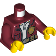 Torse, veste, fermeture à glissière, poche, insigne de marshall de feu, ceinture utilitaire beige foncé imprimé, bras rouge foncé, mains jaunes (Torso, Jacket, Zipper, Pocket, Fire Marshall Badge, Dark Tan Utility Belt Print, Dark Red Arms, Yellow Hands)