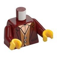 Visuel indicatif Rebrickable de Torse, veste ouverte sur moyen gilet nougat et chemise beige motif imprimé, bras rouge foncé, mains jaunes (Torso, Jacket Open over Medium Nougat Vest and Tan Shirt Print, Dark Red Arms, Yellow Hands)