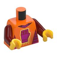 Torse, côtés rose foncé, col, poing avec des lignes de vitesse jaune clair vif motif imprimé, bras rouge foncé, mains jaunes (Torso, Dark Pink Sides, Collar, Fist with Bright Light Yellow Speed Lines Print, Dark Red Arms, Yellow Hands)
