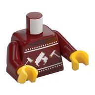 Visuel indicatif Rebrickable de Torse, chandail de Noël, blanc Décorations motif imprimé, bras rouge foncé, mains jaunes (Torso, Christmas Sweater, White Decorations Print, Dark Red Arms, Yellow Hands)