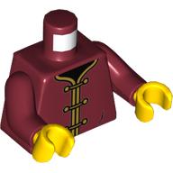 Visuel indicatif Rebrickable de Torse, robes avec motif imprimé fermoir or, bras rouge foncé, mains jaunes (Torso, Robes with Gold Clasps Print, Dark Red Arms, Yellow Hands)
