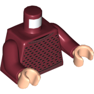 Visuel indicatif Rebrickable de Torse, pull avec des lignes de tricot motif imprimé, bras rouge foncé, mains nougat clair (Torso, Sweater with Knit Lines Print, Dark Red Arms, Light Nougat Hands)