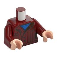 Visuel indicatif Rebrickable de Torse, veste col ouvert, chemise azur foncé motif imprimé, bras rouge foncé, mains nougat clair (Torso, Jacket Open Collar, Dark Azure Shirt Print, Dark Red Arms, Light Nougat Hands)