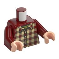 Torse, chemise à carreaux beige, jaune clair vif boutons imprimés, bras rouge foncé, mains nougat clair (Torso, Tan Plaid Shirt, Bright Light Yellow Buttons Print, Dark Red Arms, Light Nougat Hands)