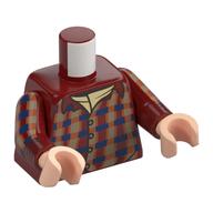 Torse, chemise, bleu foncé, orange et vert olive plaid, motif imprimé sous-chemise beige, bras rouge foncé, mains nougat clair (Torso, Shirt, Dark Blue, Orange, and Olive Green Plaid, Tan Undershirt Print, Dark Red Arms, Light Nougat Hands)