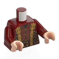 Torse, robe, Bord doré, Décorations, Cuivre/Or motif imprimé treillis, bras rouge foncé, mains nougat clair (Torso, Robe, Gold Trim, Decorations, Copper/Gold Lattice Print, Dark Red Arms, Light Nougat Hands)