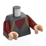 Torse, veste, Bretelles Nougat, motif : chemise rouge foncé, bras rouge foncé, mains nougat clair (Torso, Jacket, Nougat Suspenders, Dark Red Shirt Print, Dark Red Arms, Light Nougat Hands)