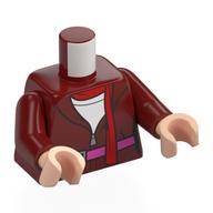Torse, sweat à capuche, lacets, ceinture rose foncé, écharpe rouge, motif imprimé chemise blanche, bras rouge foncé, mains nougat clair (Torso, Hoodie, Laces, Dark Pink Belt, Red Scarf, White Shirt Print, Dark Red Arms, Light Nougat Hands)