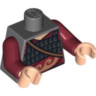 Torse, armure à écailles argentée, ceinture avec motif imprimé tourbillonnant, sangle sur l'épaule motif imprimé, bras rouge foncé, mains nougat clair (Torso, Silver Scale Mail, Sash with Swirly Print, Strap Over Shoulder Print, Dark Red Arms, Light Nougat Hands)